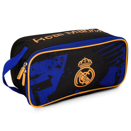 Black fragment design boot bag featuring a gold Real Madrid crest