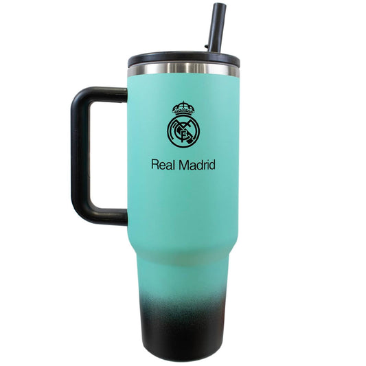 Mint green 40oz thermal tumbler, ideal for Real Madrid fans of all ages