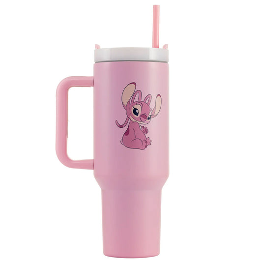 Pastel pink Angel 40oz thermal tumbler, ideal for all Lilo & Stitch fans of all ages