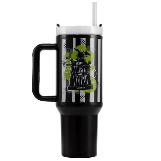 Black and white 40oz thermal tumbler, ideal for Beetlejuice fans of all ages