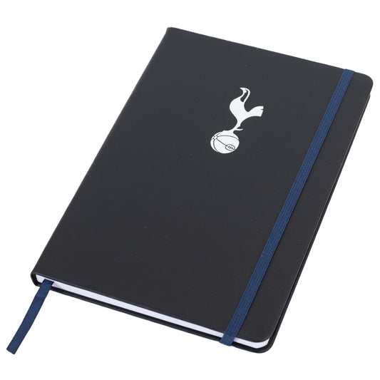 Premium black faux leather hardback notebook with a silver embossed Tottenham Crest