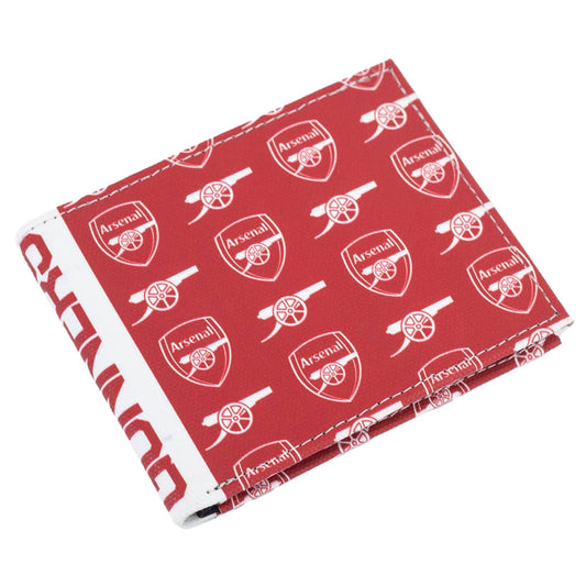 Vibrant brushed canvas wallet featuring an Arsenal multi icon design