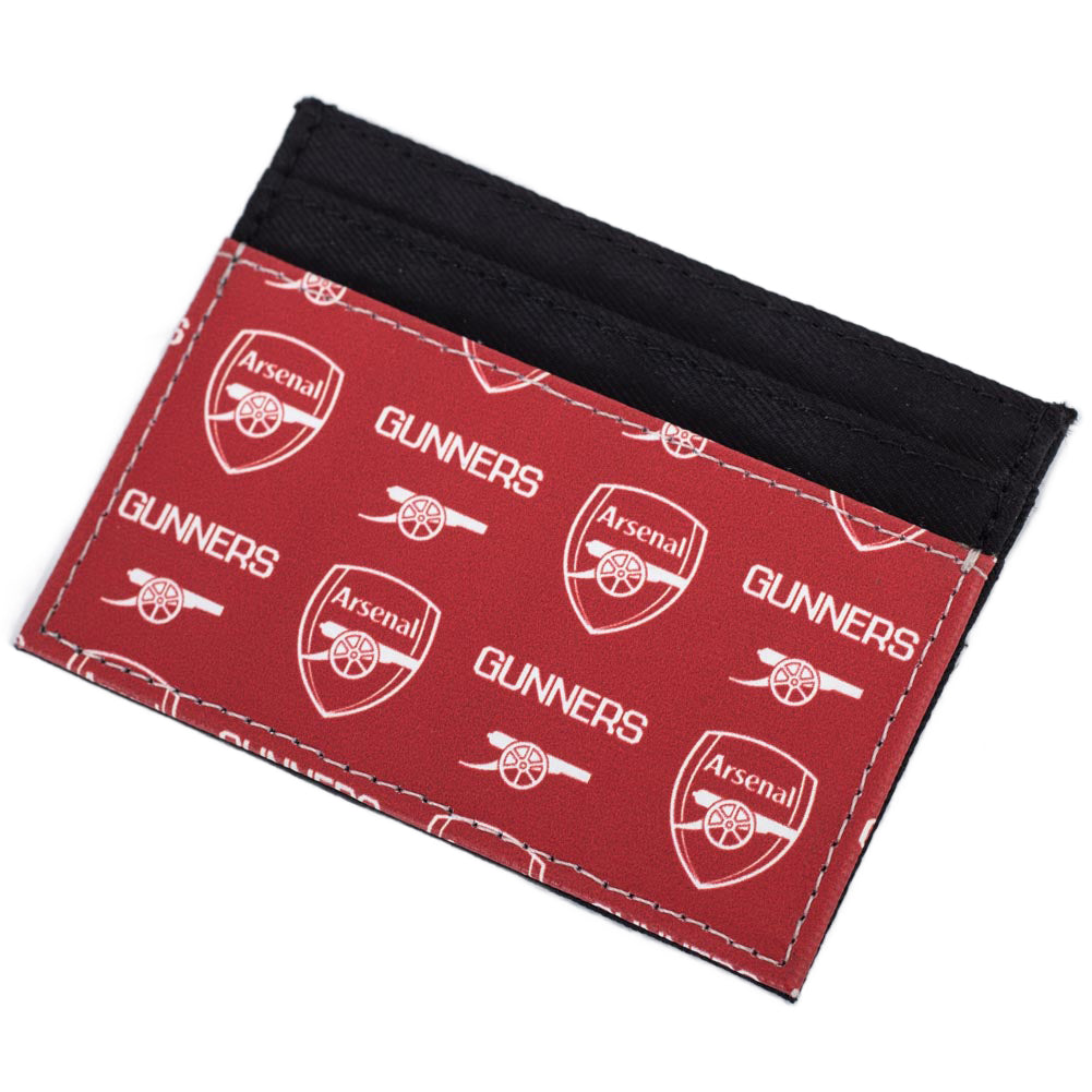 Vibrant brushed canvas card holder featuring an Arsenal multi icon design