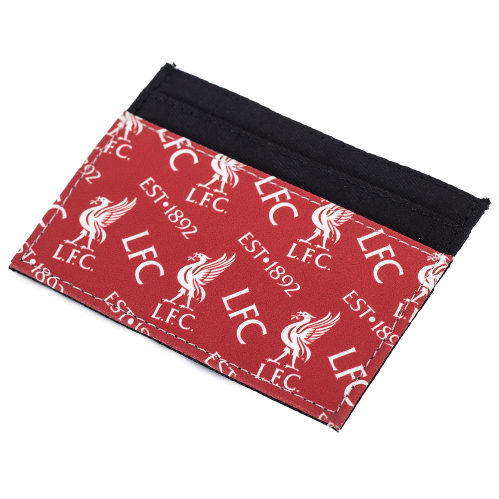 Vibrant brushed canvas card holder featuring an Liverpool multi icon design