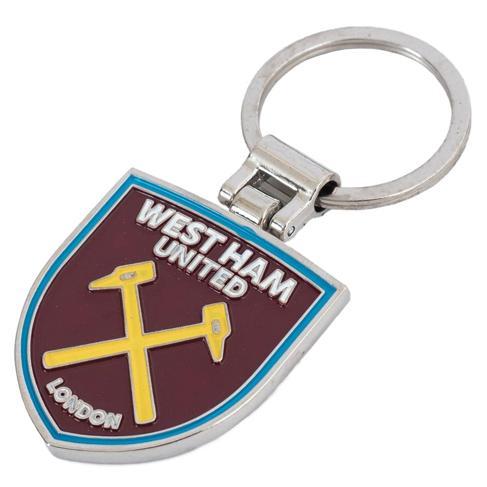 Executive metal West Ham crest shaped keyring with split ring