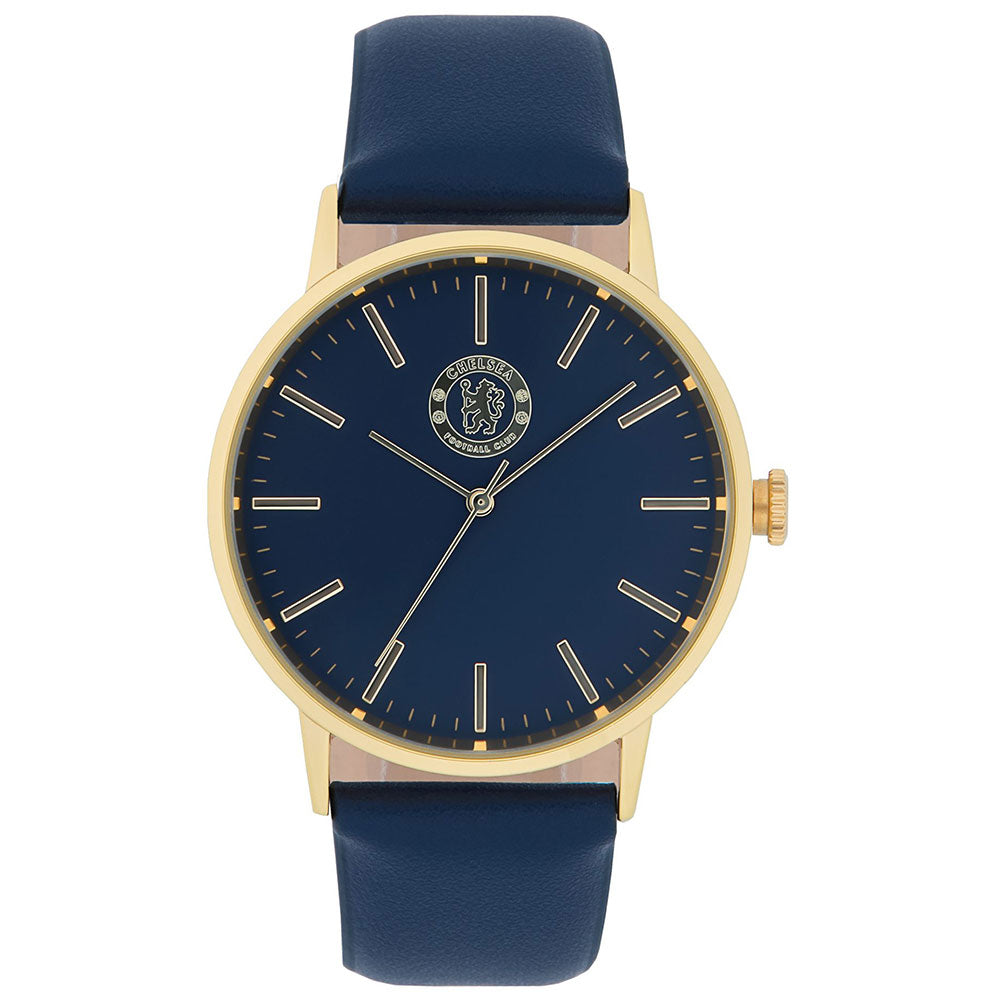 Classic mens watch with a gold colour casing and a leather strap