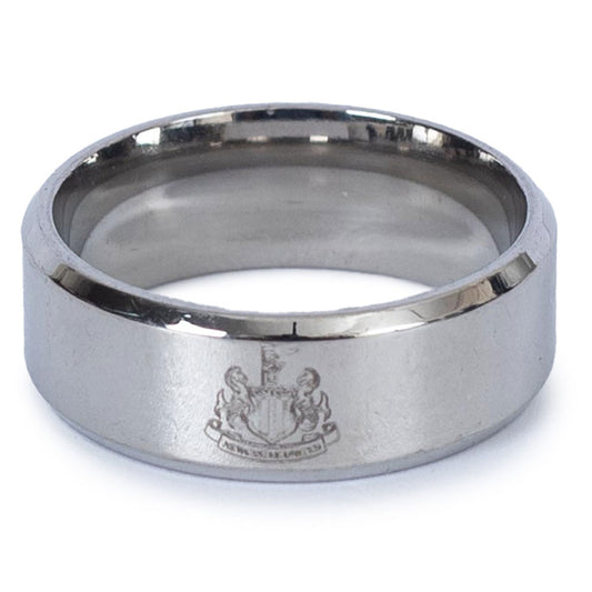 Classic slim stainless steel band ring with a bevelled edge