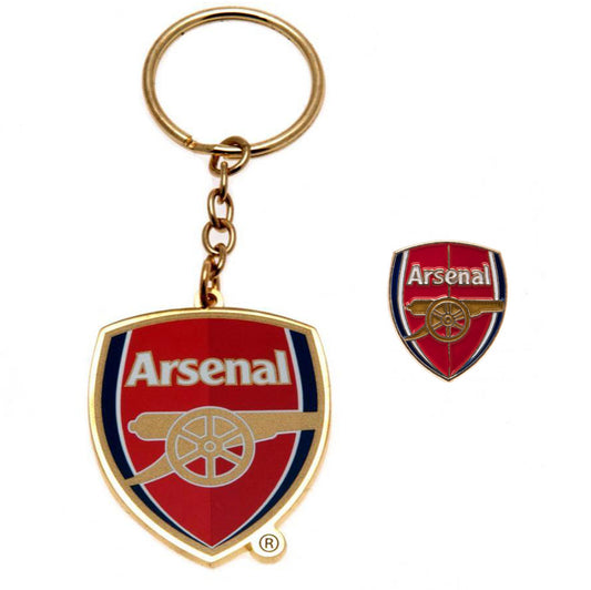 Metal crest shaped keyring with chain and split ring