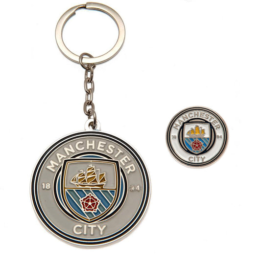 Metal crest shaped keyring with chain and split ring