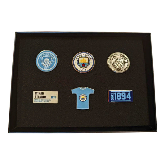 Metal pin badge set featuring 6 different designs