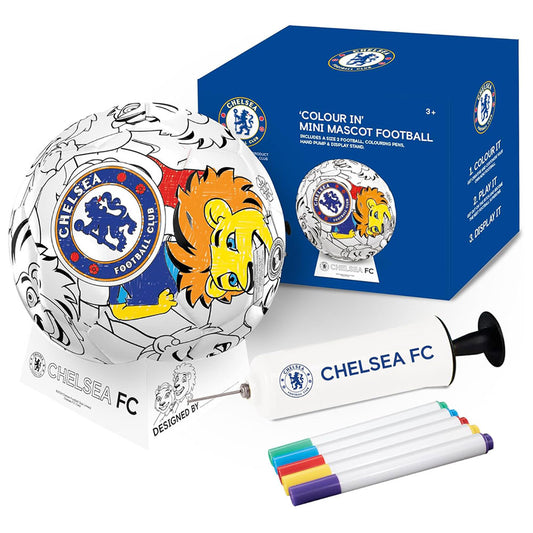 Colour your own mini football featuring the Chelsea crest and team mascot