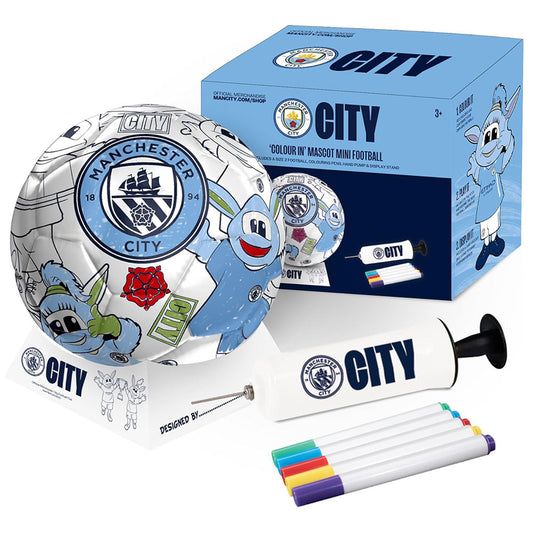 Colour your own mini football featuring the City crest and team mascot