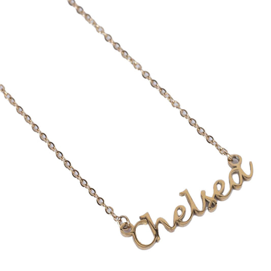 Gold plated Chelsea text necklace