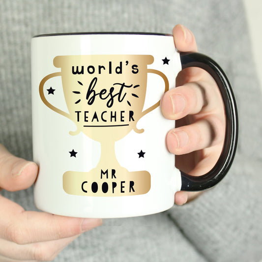 World's Best Teacher Trophy Black Handled Mug - gifts for teachers by sweetlea gifts