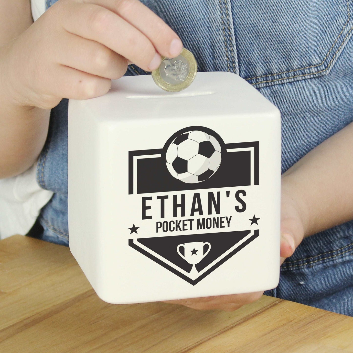 Football badge personalised Money box