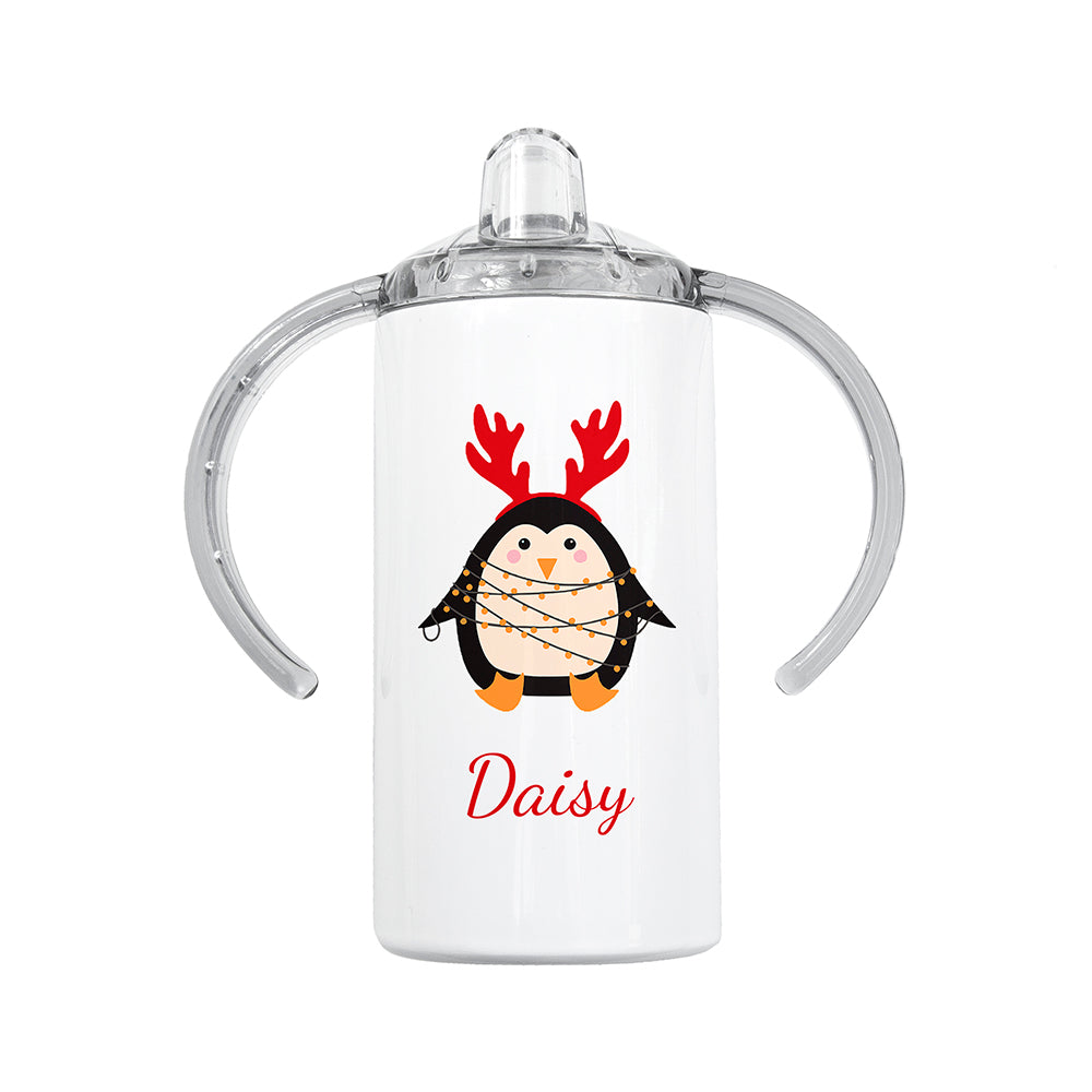 Personalised Christmas Penguin Kids Sippy Cup