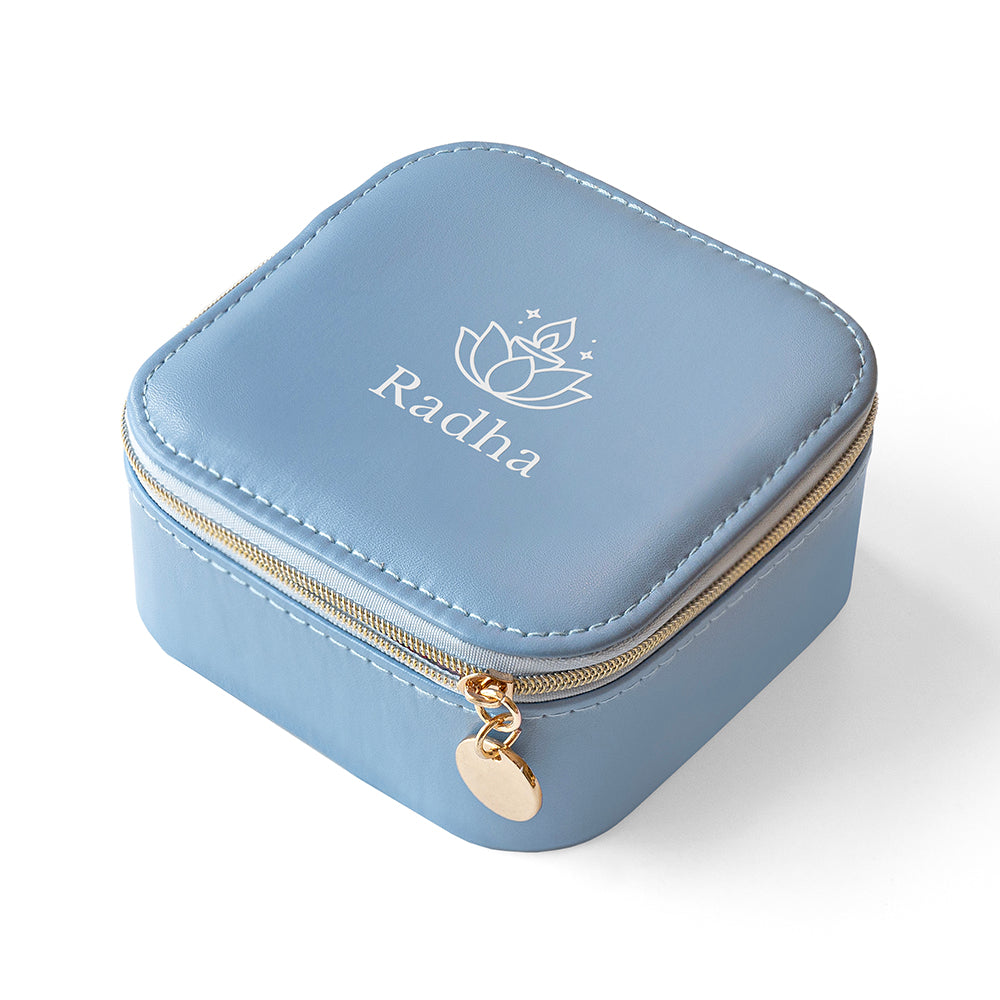 Personalised Diwali Lotus Blue Floral Jewellery Case