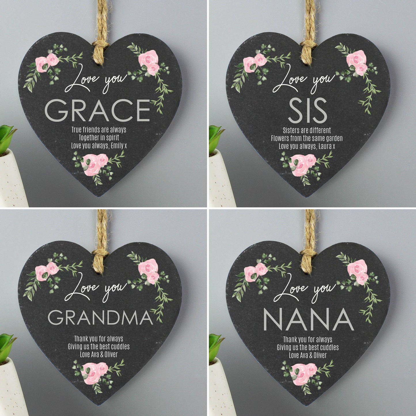Abstract Rose Printed Slate Heart Decoration-Personalised Gift By Sweetlea Gifts