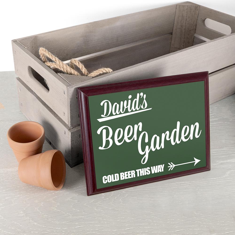 Personalised wooden framed metal Beer garden plaque By Sweetlea Gifts
