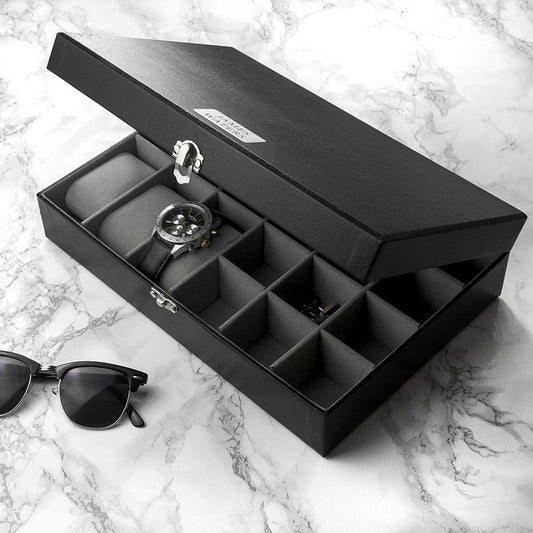 Black Mock croc effect PU Leather Watch and cufflink storage box personalised By Sweetlea Gifts
