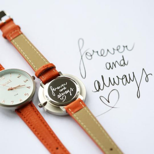 Blush Red handwriting Engraved Ladies Watch-Personalised Gift By Sweetlea Gifts
