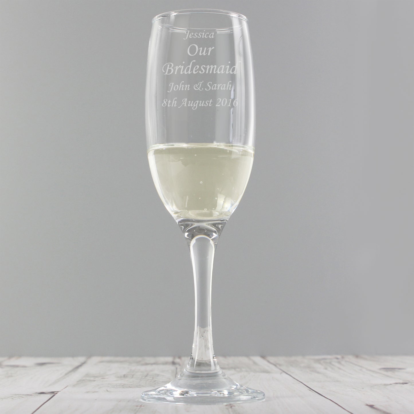 Personalised message engraved glass champagne flute