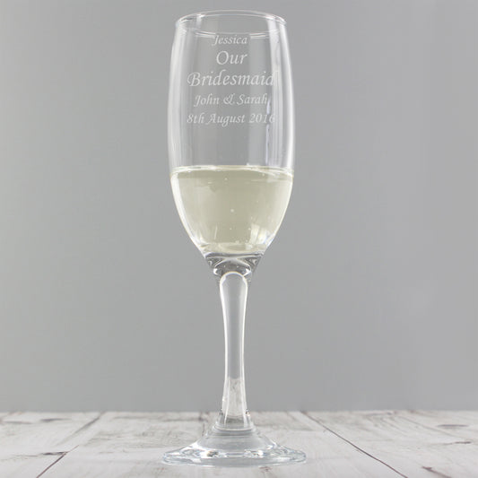 Personalised message engraved glass champagne flute