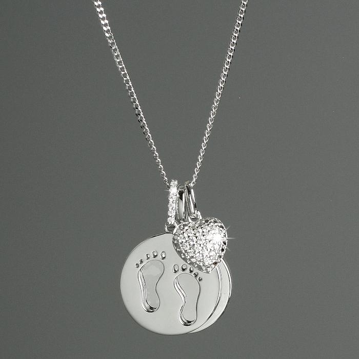 Footprints Heart Personalised Necklace Sterling Silver-Personalised Gift By Sweetlea Gifts