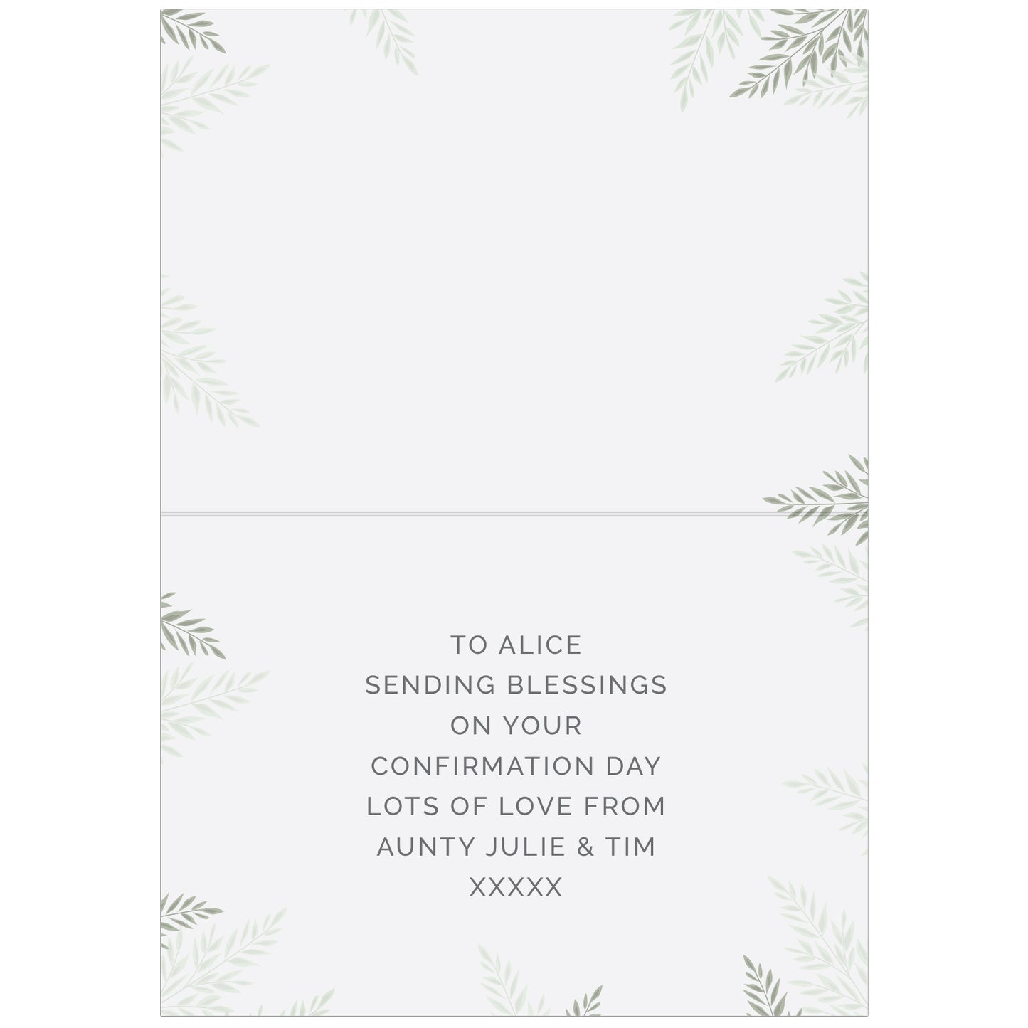 Displaying inside of confirmation ceremony card personalised with own message. By Sweetlea Gifts