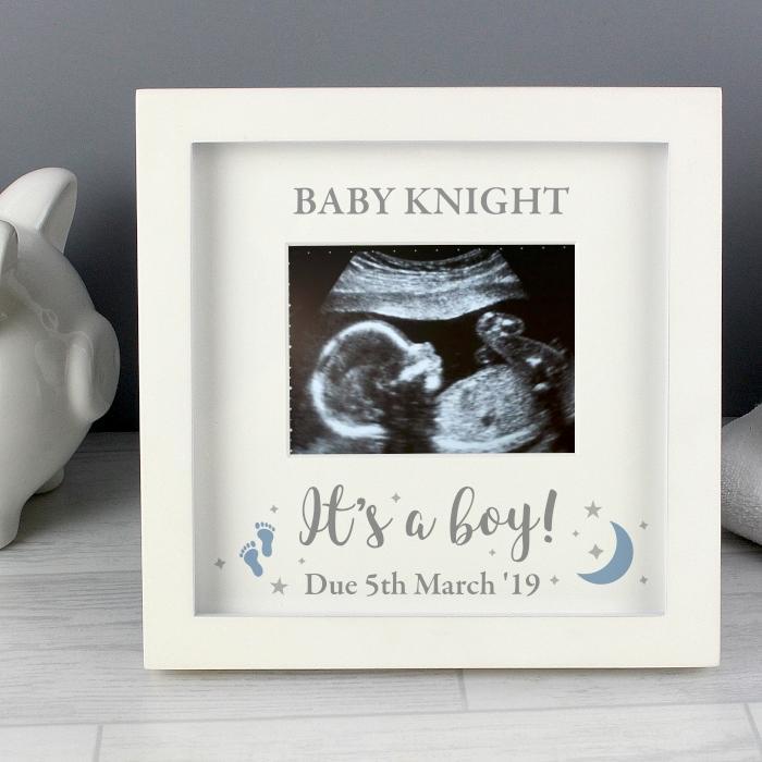 White Personalised It's a Boy box frame to display baby scan photo By Sweetlea Gifts