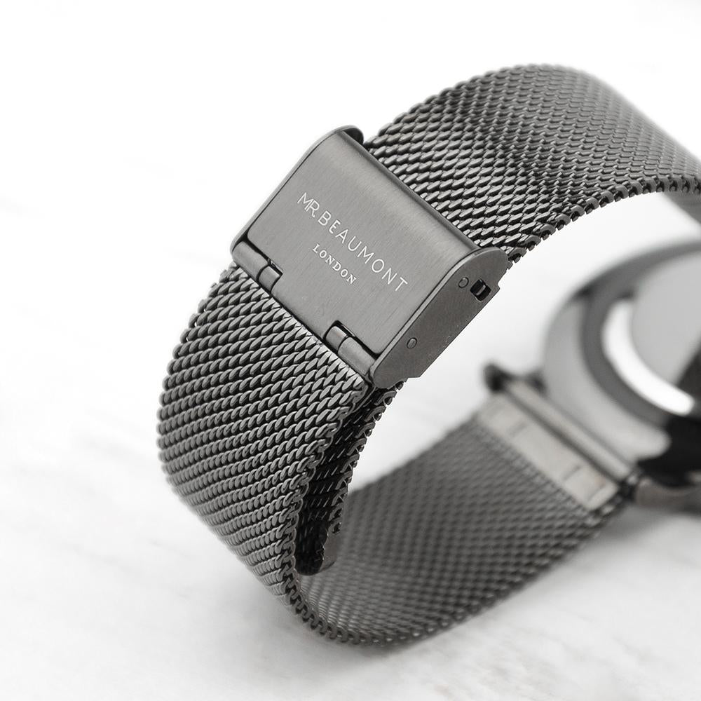 Men's Metallic Charcoal Grey Personalised Watch With Black Face-Personalised Gift By Sweetlea Gifts