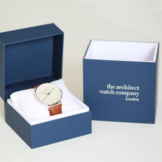 Men's Personalised Engraved Architect Zephyr and Walnut strap Watch-Personalised Gift By Sweetlea Gifts