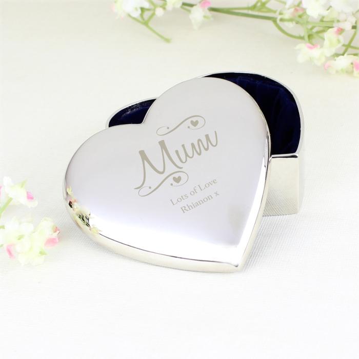 Heart shape engraved Personalised Mum Trinket box By Sweetlea Gifts