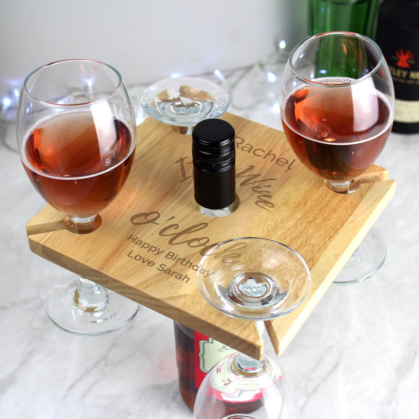 Personalised Wine O'clock Four Wine Glass Holder & Bottle Butler-Personalised Gift By Sweetlea Gifts