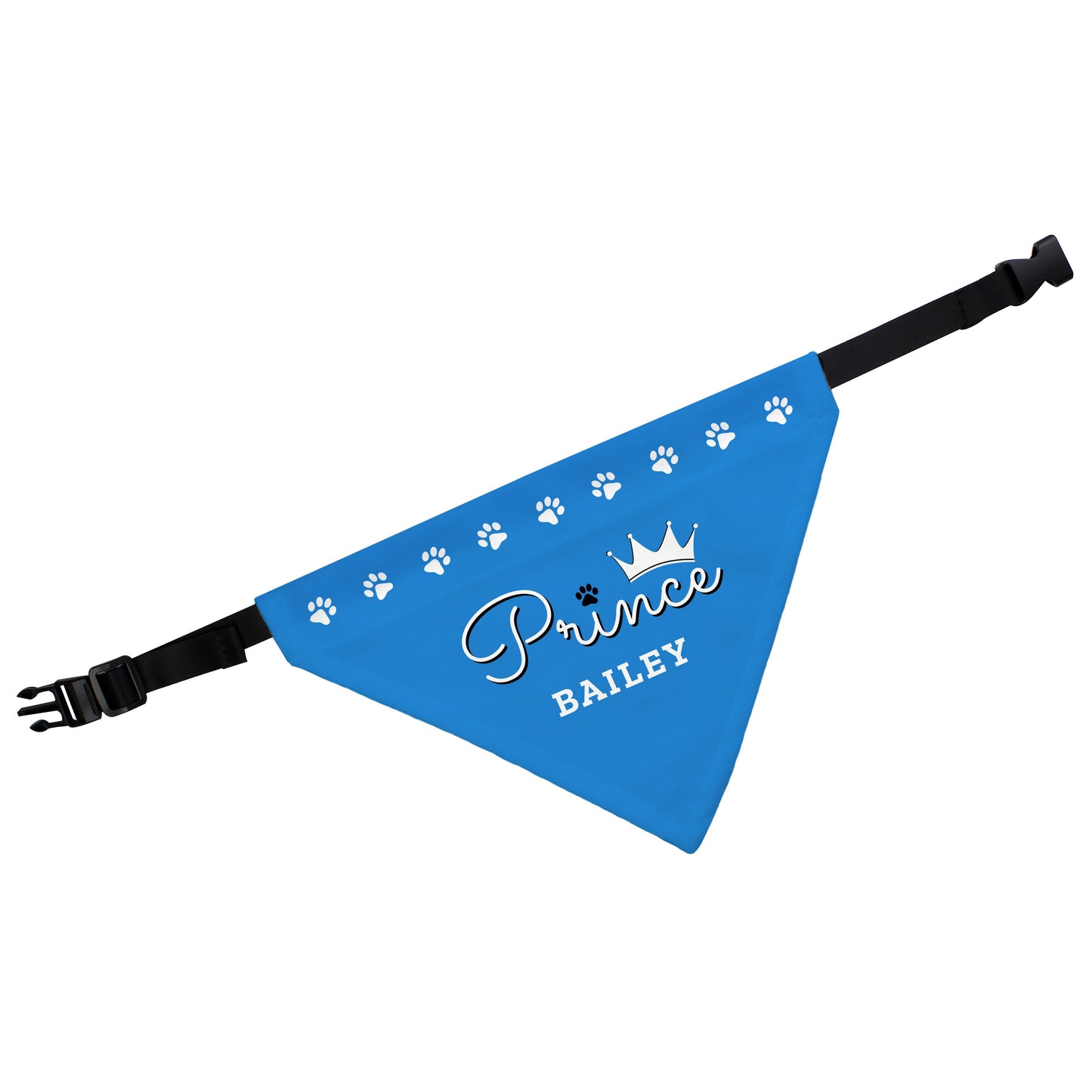 Blue pet bandana saying prince and personalised with a name By Sweetlea Gifts