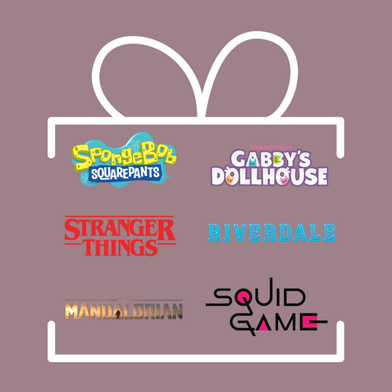 TV Series logos SpongeBob SquarePants, Gabby's Dollhouse, Stranger Things, Riverdale, The Mandalorian, Squid Game