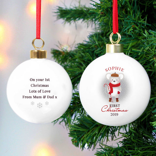White Ceramic 1st Christmas cute mouse design can be personalised with name and message By Sweetlea Gifts