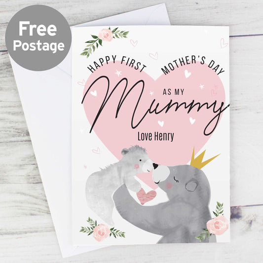 Cute Happy First Mother's Day card with mummy and baby bear image and love heart can be personalised with a message By Sweetlea Gifts