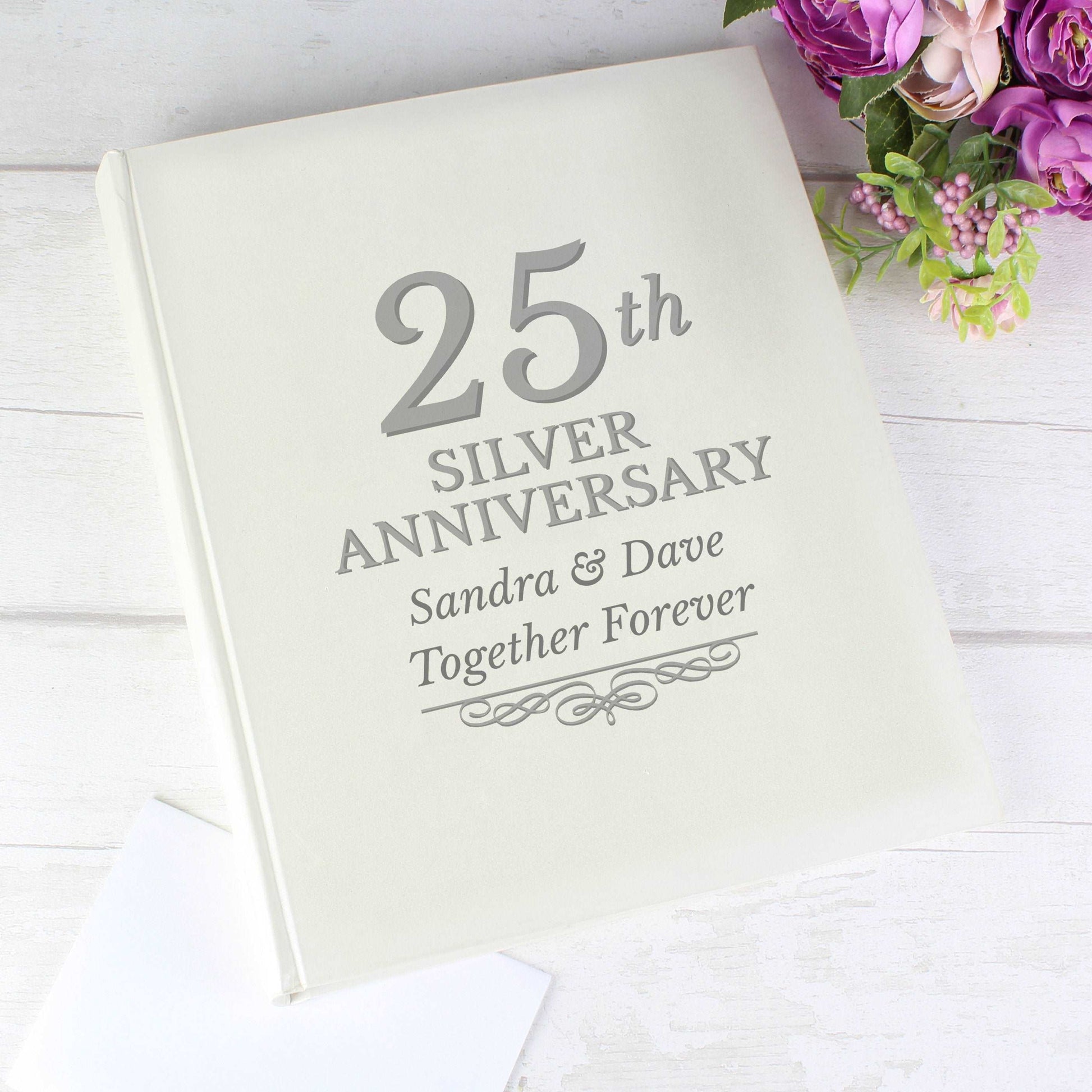 White and Silver 25th Silver wedding anniversary Personalised Photo album cover  By Sweetlea Gifts