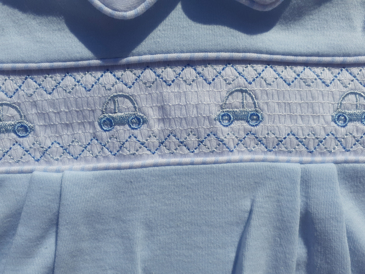 Blue Car Smocked Babygrow
