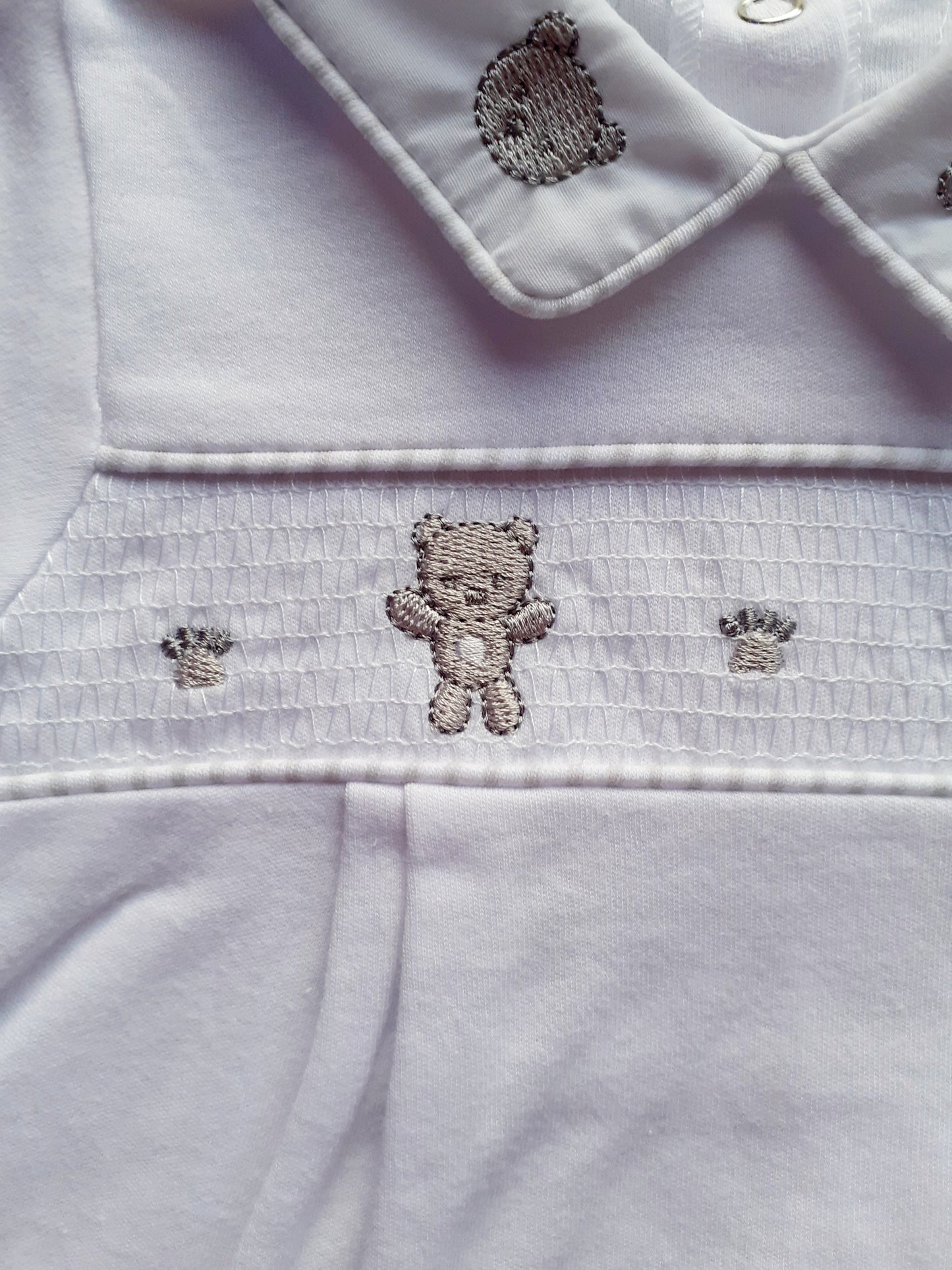 White Bear & Paw Smocked Babygrow