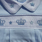 Blue crown & Stars Smocked Babygrow