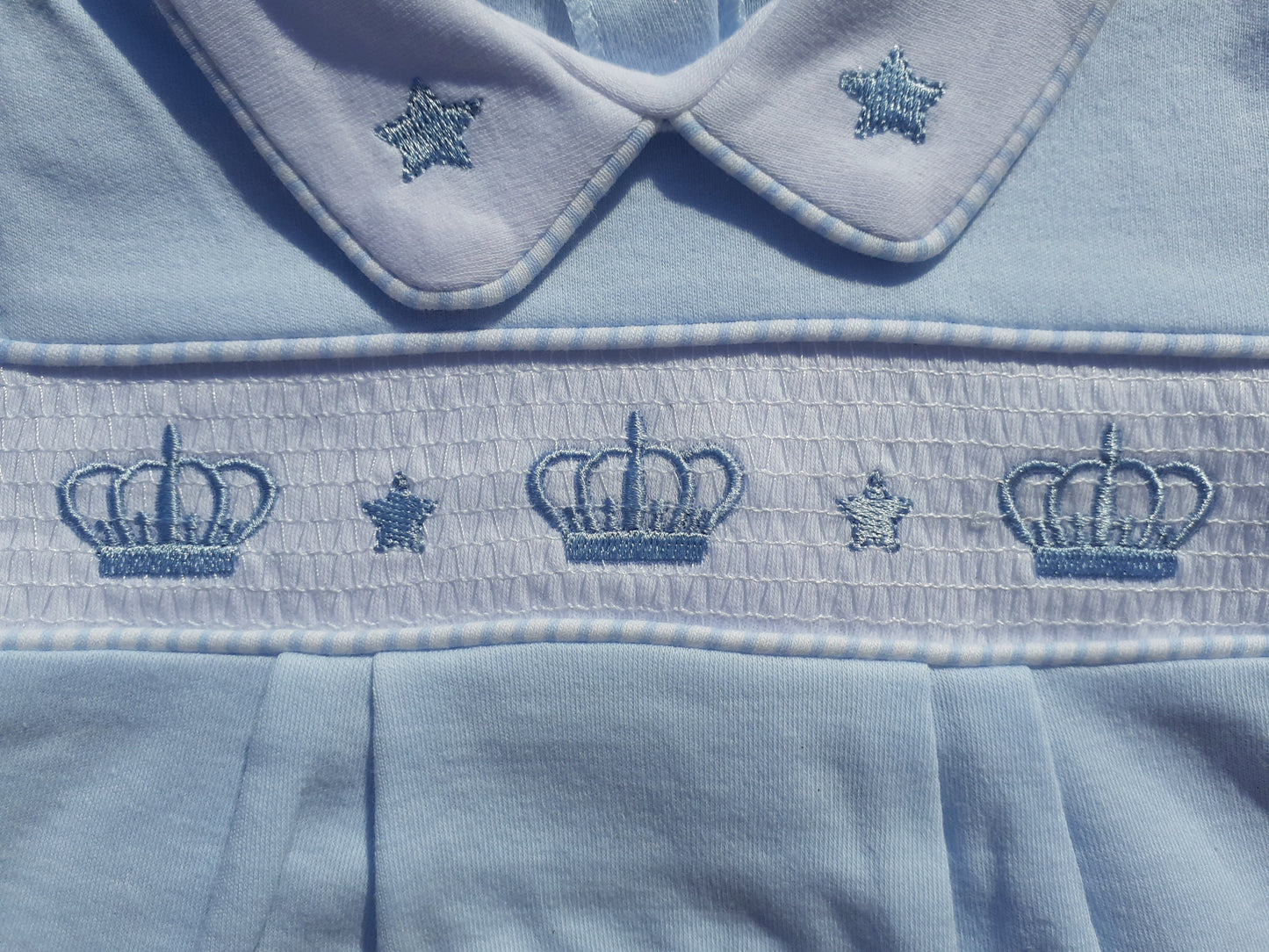 Blue crown & Stars Smocked Babygrow