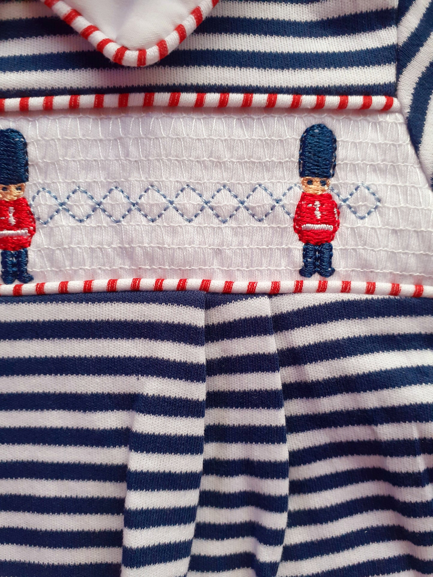 Blue & white striped Little soldiers Smocked Babygrow
