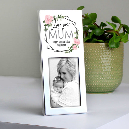 Floral abstract Love you personalised photo frame silver finish By Sweetlea Gifts