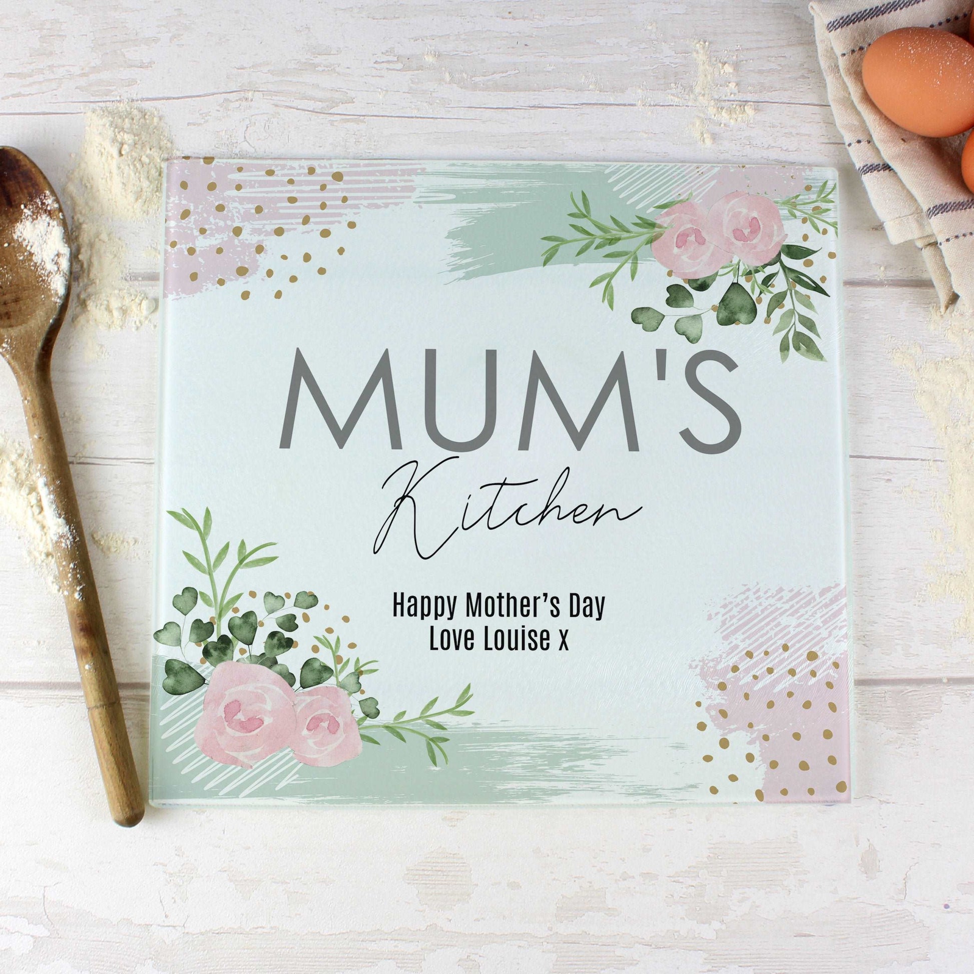Floral Abstract design personalised Glass chopping Board By Sweetlea Gifts