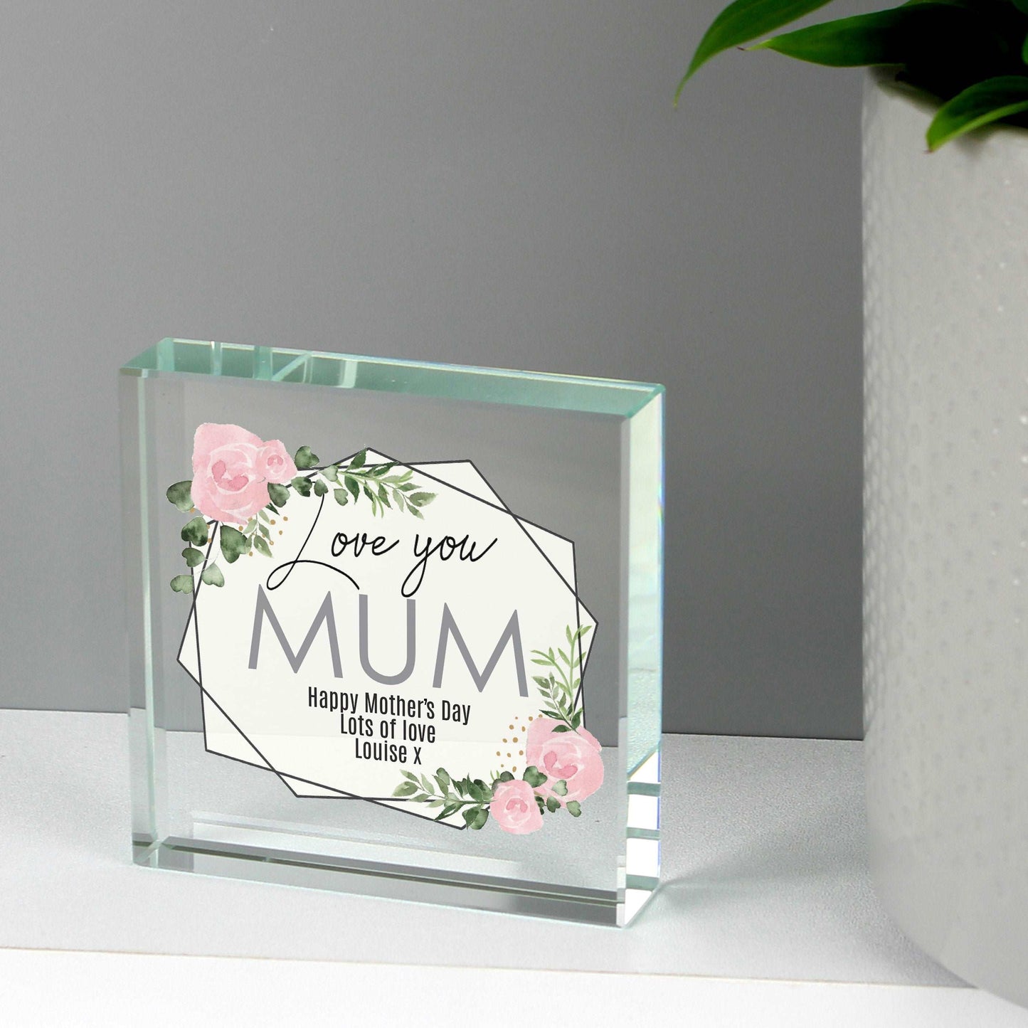 Abstract Floral design Personalised Crystal Token By Sweetlea Gifts