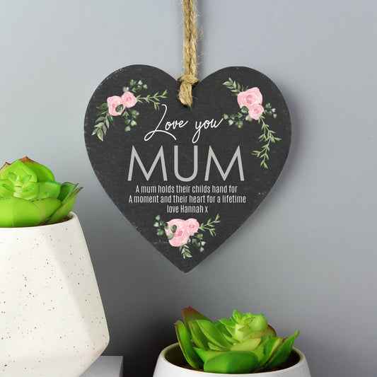 Decorative hanging slate heart with personalised floral abstract design By Sweetlea Gifts