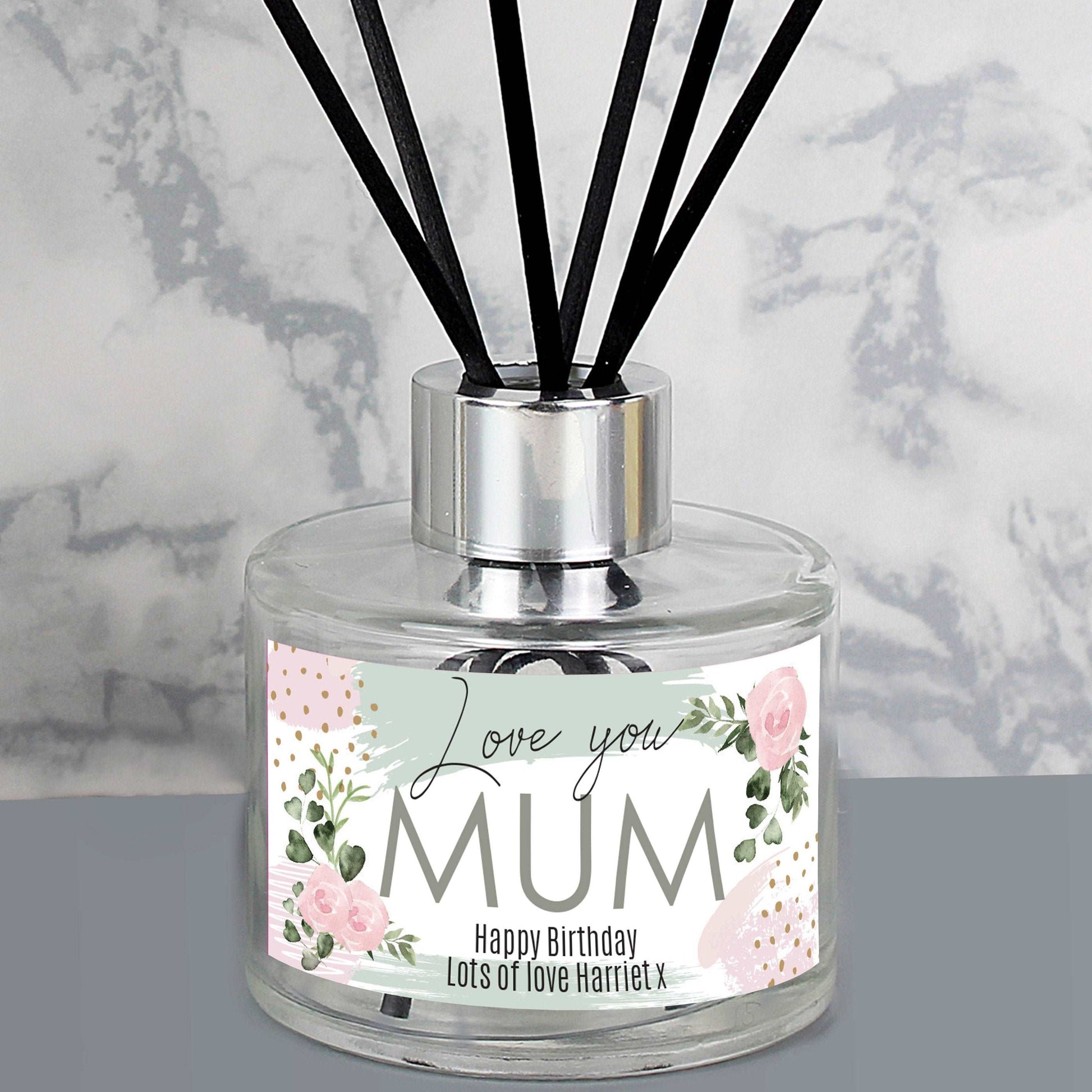 Personalised floral abstract design personalised reed diffuser home fragrance By Sweetlea Gifts