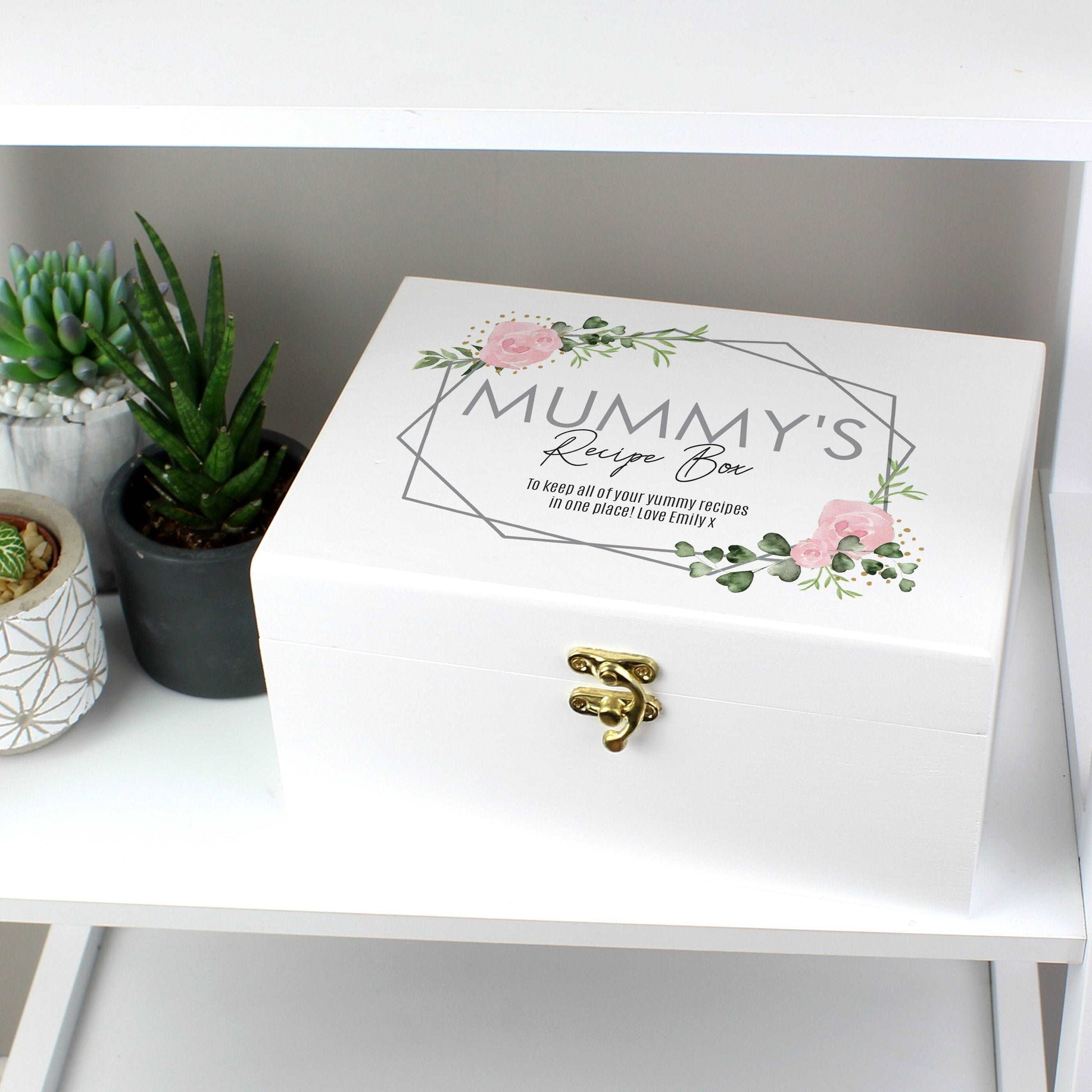 Abstract Rose White Wooden Keepsake Box-Personalised Gift By Sweetlea Gifts